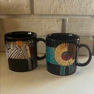 Laurel Burch Black and Gold Animal Mugs